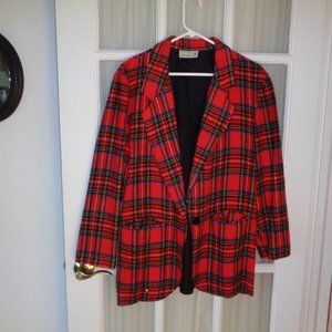 WOMAN'S RED PLAID BLAZER JACKET BY DANELLE 100% WOOL SIZE MEDIUM